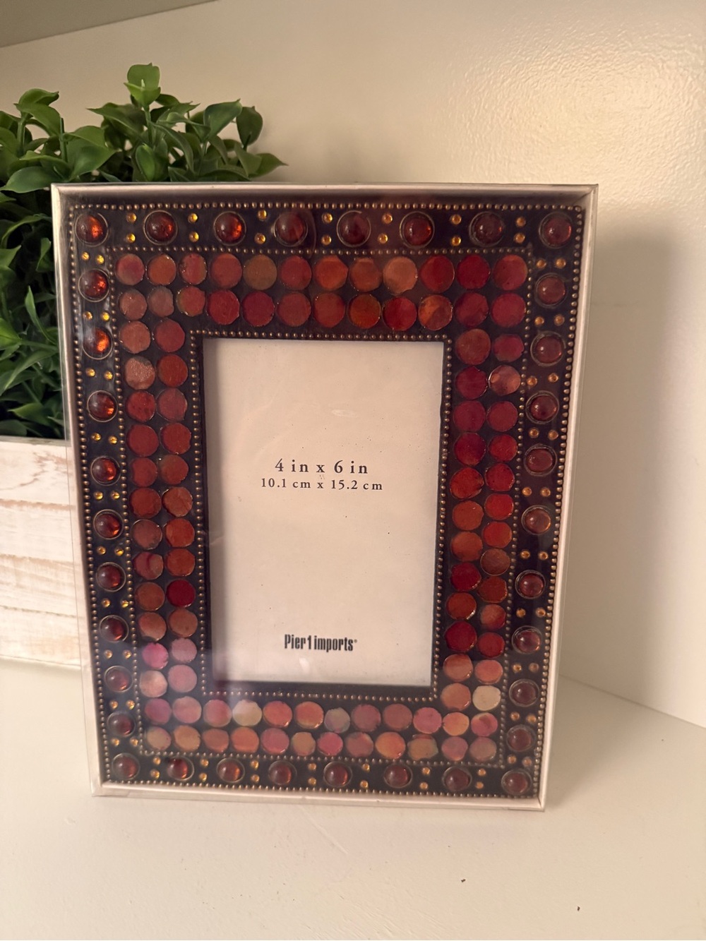 Pier 1 Imports Mosaic 4x6 Picture Frame Amber Copper Beaded Boho NIP